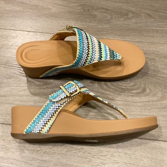 AETREX Kate Thong Wedge Sandal Blue Size 9-9.5 - Picture 1 of 8